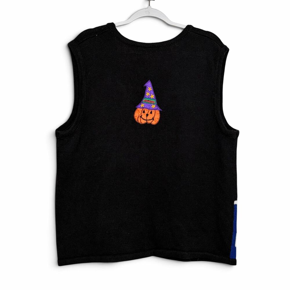 Bobbie Brooks Halloween Vest Size 18 Sweater Jack o Lanterns Black Cats VTG 90s - Picture 2 of 7